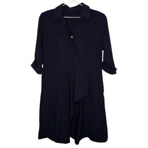 three-quarter sleeve midi collared shirt dress navy blue women's size XL